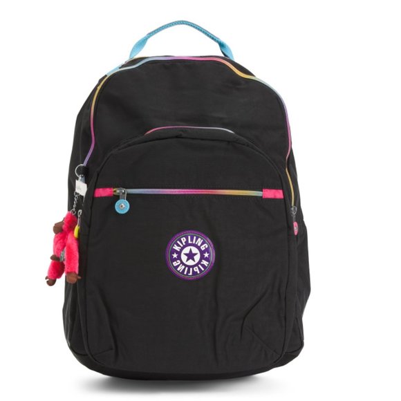 Kipling Bags Kipling Black Nylon Seoul Backpack With Rainbow Zipper